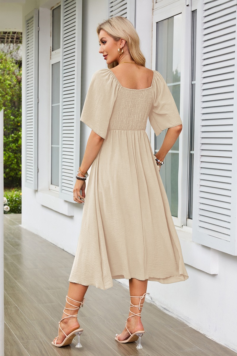 Women's Swing Dress Simple Style V Neck Bowknot Short Sleeve Solid Color Midi Dress Daily display picture 8