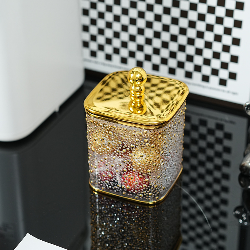 蓋付き角型密封瓶プラスチック PET ゴールデン透明ボールハンドルデスクトップ収納ボックス工場卸売|undefined
