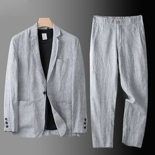 2025 Linen Suit Suit Men's Summer Suit Men's Loose Top Jacket Cotton Linen Casual Suit Manufacturer Wholesale