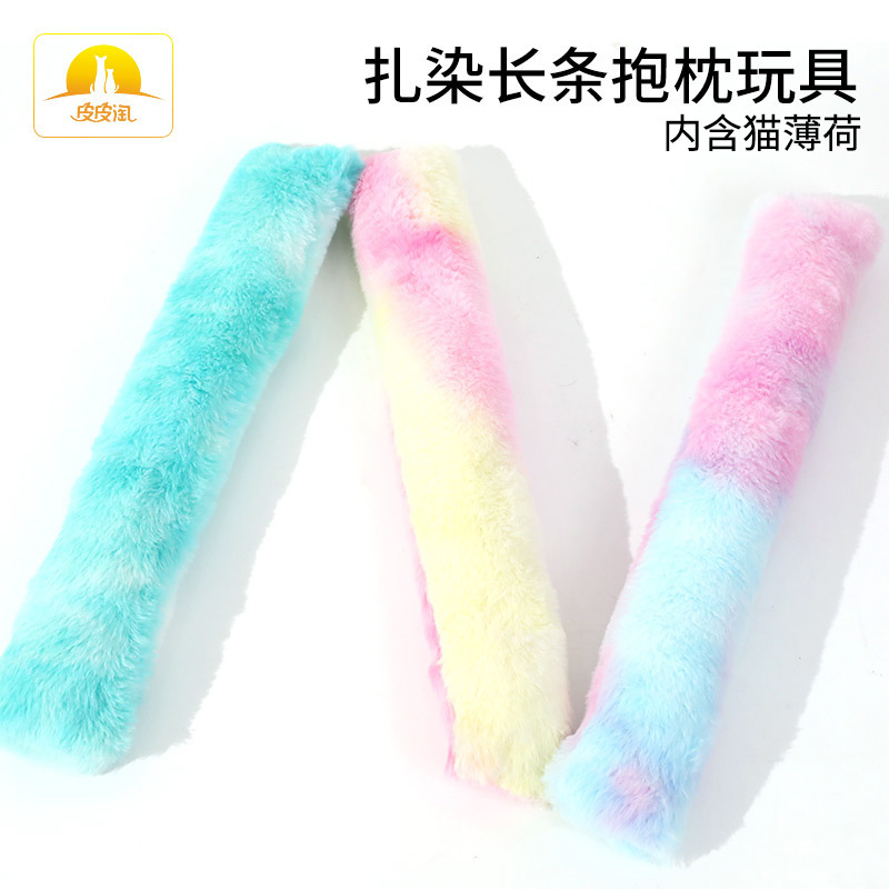 Z mascota gato juguete de sonido felpa corta tie-dye almohada larga resistente a morder molares con menta gatera suministros para mascotas