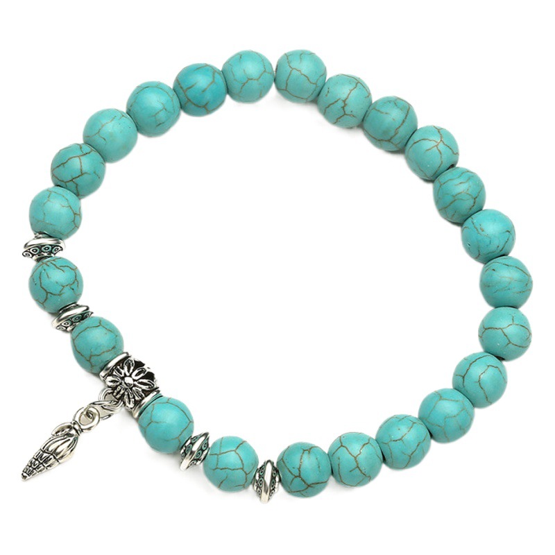 Cruz-frontera europea y americana cuentas pulsera traje pulsera turquesa Cruz piedra natural con cuentas vintage turquesa pulsera