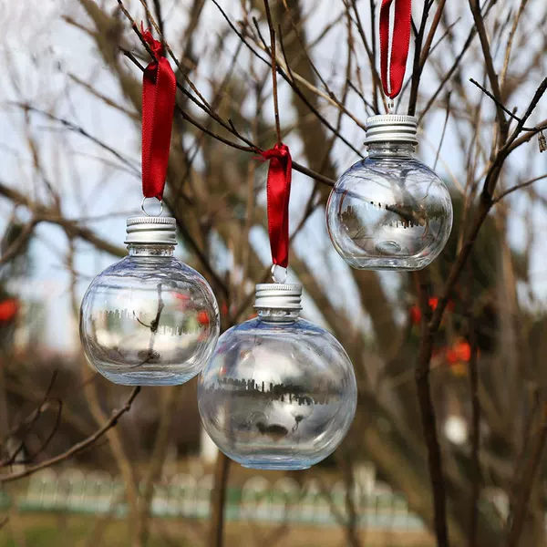 50Ml150Ml Trendy Christmas Plastic Round Ball Pet Transparent Plastic Bottle with Lid for Cold Drinks, Milk Tea, and Snack Decoration