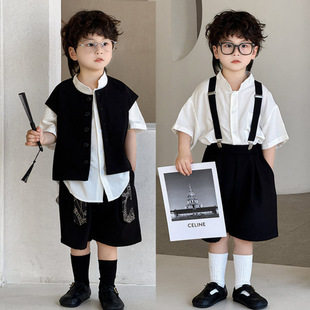 Flower Boy Host Small Dress Summer Chinese-Style Children's Suit Handsome National Style Vest Set Runway Fashion Outfit