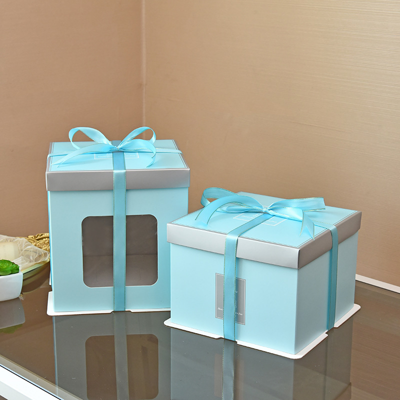 忆时光生日蛋糕包装纸盒6/8/10/12寸单层双层方形包装礼盒