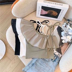 Counter Withdraws Cut Label Sweet Spice Girl Ruffled Slant Shoulder Strap Shirt Women's Summer New Style Beautiful Top
