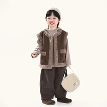 畅果童装男童马甲外穿冬季新款儿童复古羊羔绒马夹中小童加绒外套