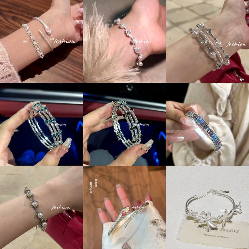 Rhinestone Flash Bracelet Multi-layer Winding Open Bracelet Girl's Light Luxury Niche Exquisite Elegant Summer New Style for Women