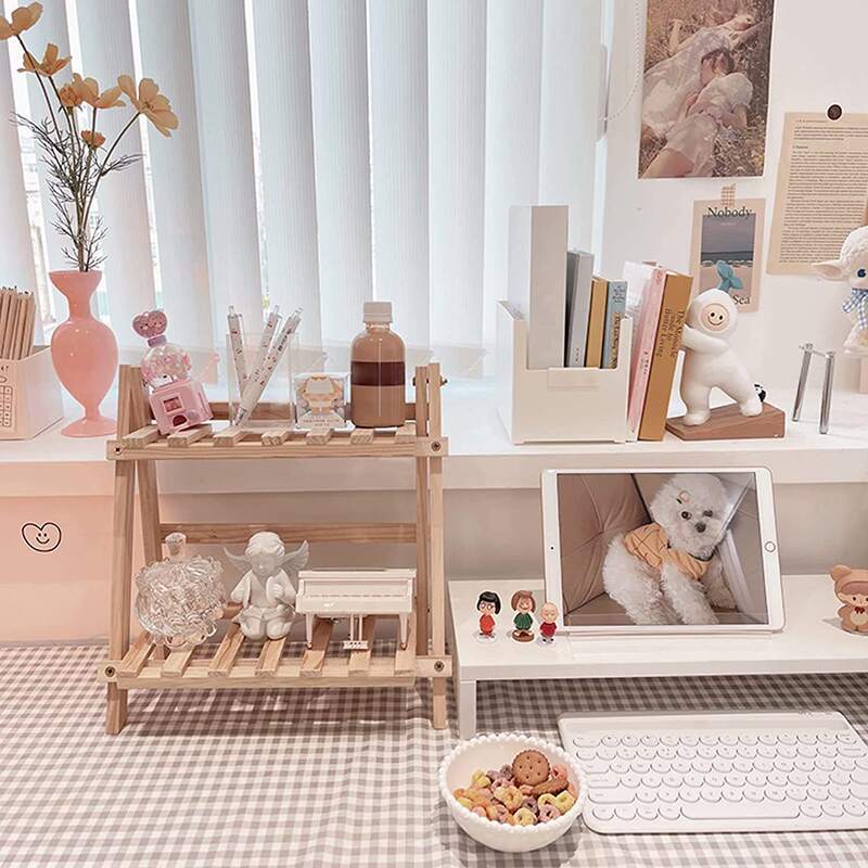 Wooden Frame Desk Storage Organizer, Foldable Wooden Two-Tier Shelf, Home Decor Clutter Storage Wooden Frame Desk Storage Organizer, Foldable Wooden Two-Tier Shelf, Home Decor Clutter Storage