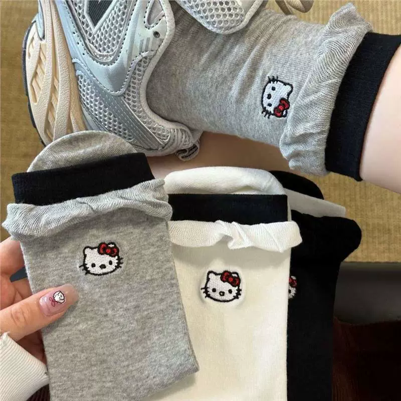 Продукты бренда Hello Kitty с дизайном, осенняя универсальная вышивка, корейский стиль, с вышивкой, средней длины