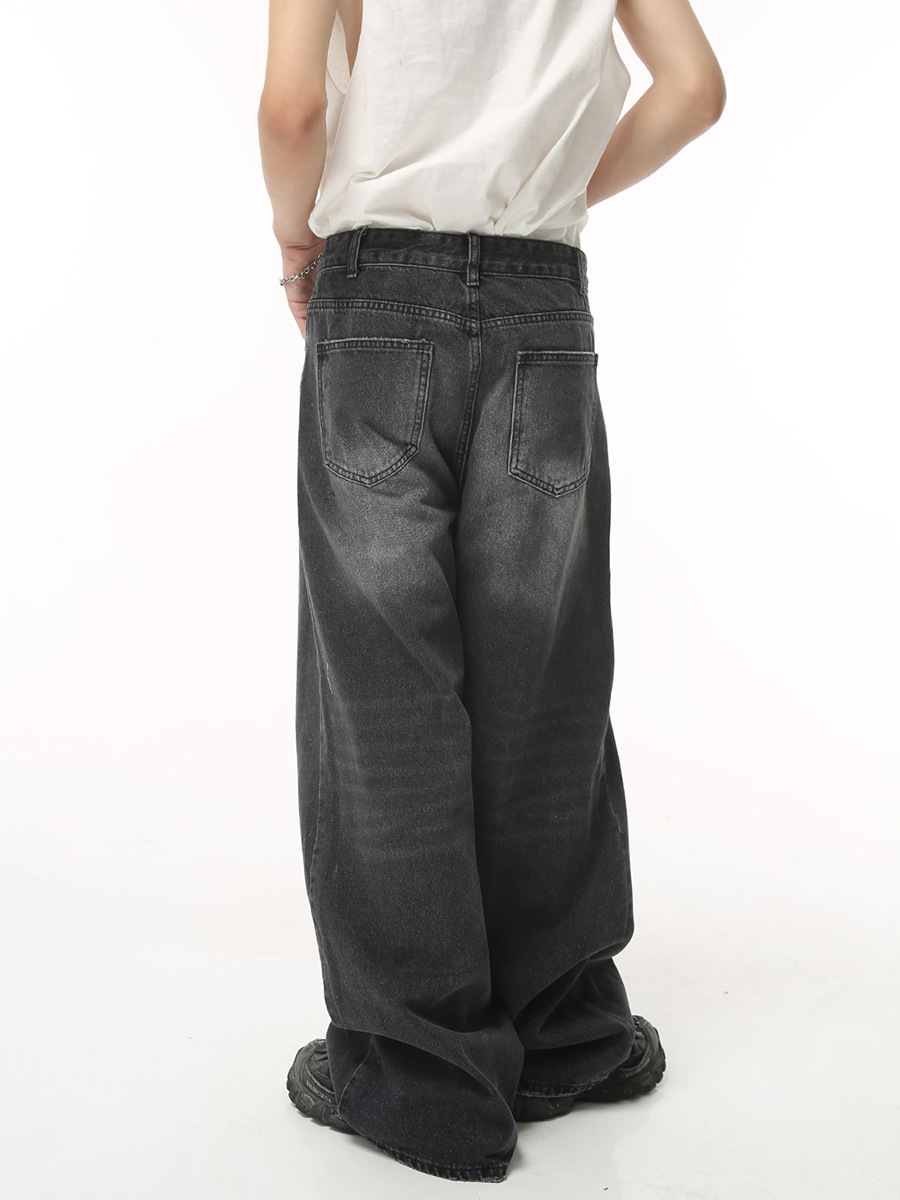 Ropa para hombre MTLCLOTHES | Pantalones vaqueros estilo coreano, rectos, desteñidos, vintage, de pierna ancha, largos hasta el suelo, estilo holgado, a la moda.