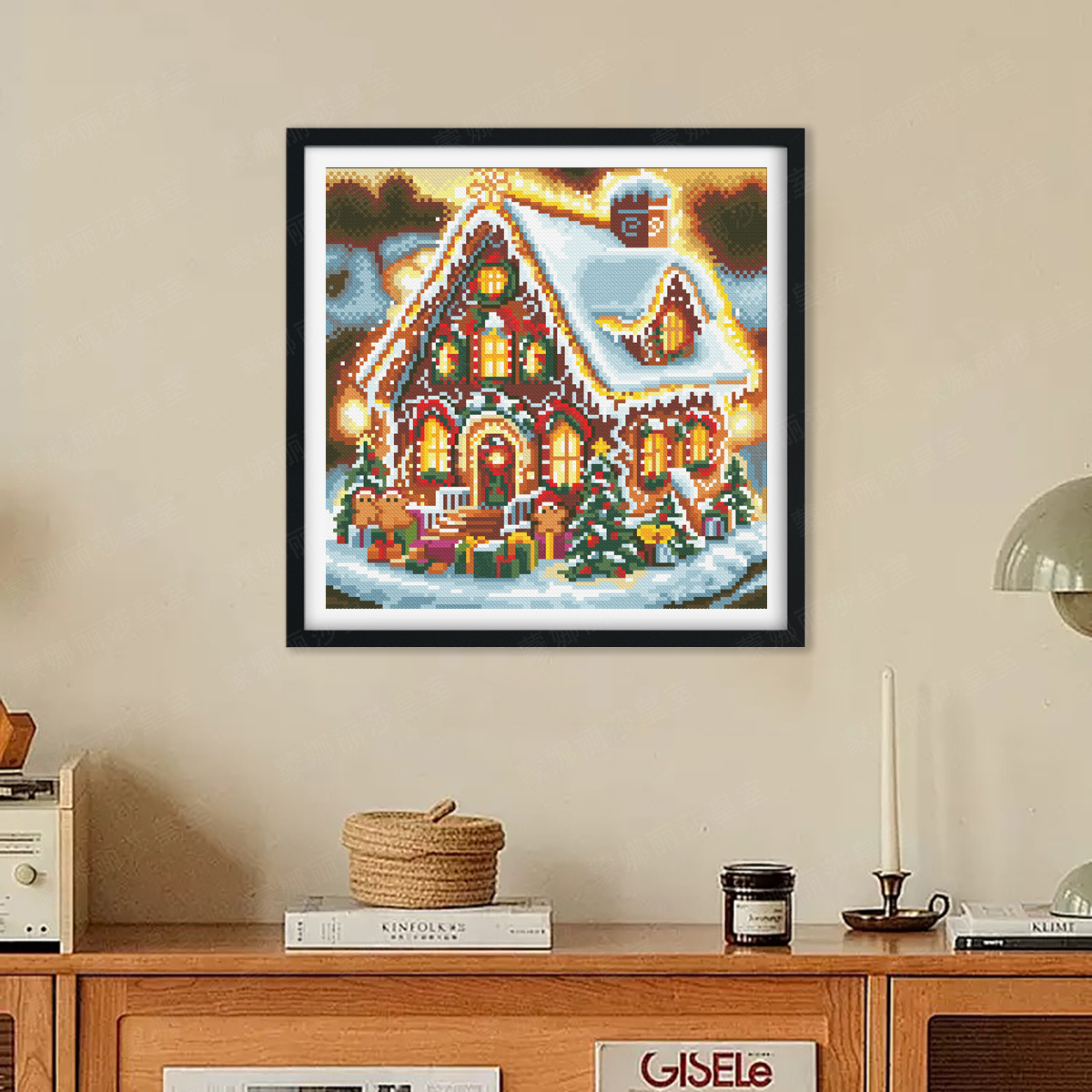 Nuevo cross-border bordado de Navidad casa de pan de jengibre acogedora sala de estar dormitorio decoración hecha a mano de Navidad image 2
