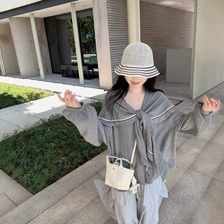 理理芋头 2026新款炒好看亚麻棉海军领设计感长袖衬衫上衣女春秋