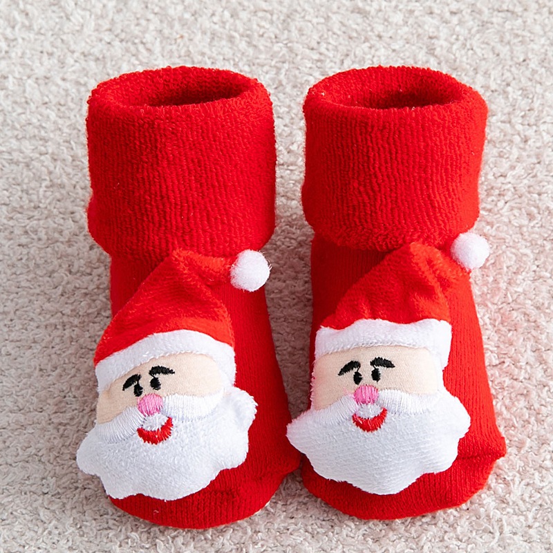 Bebé espesado polar invierno cálido Terry calcetines recién nacido bebé Navidad rojo antideslizante piso mediados de la pantorrilla regalo calcetines
