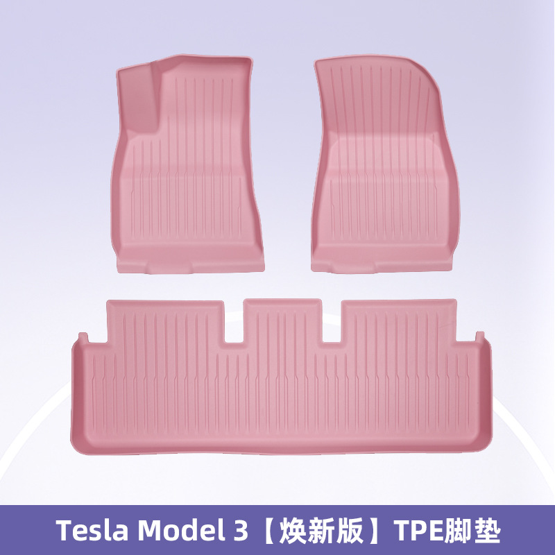 Para Tesla 2025 Modelo Y / 3 Nuevo 3D todo el tiempo TPE rosa almohadilla de pie cojín trasero
