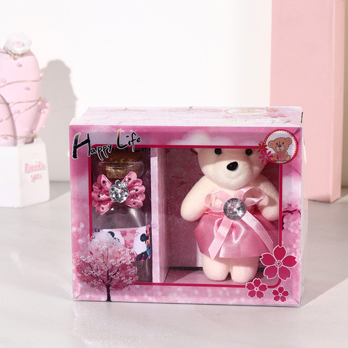 Bear wishing bottle set gift box glitter with note bow couple birthday gift glass star bottle