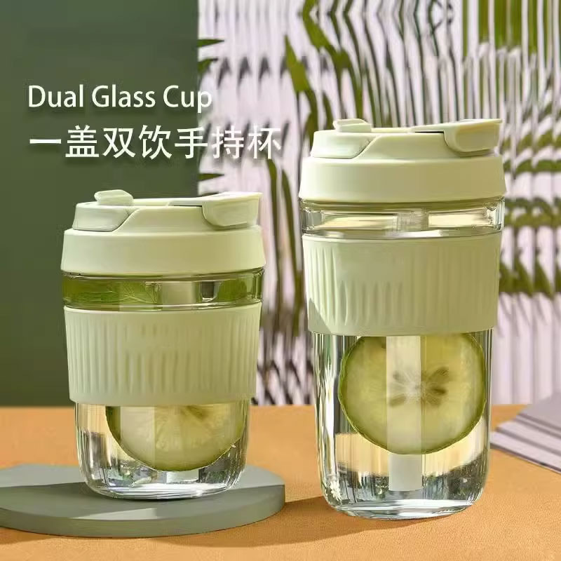strict selection department store 450ml glass double drink cup opening activity gift cup coffee drink glass cup with straw