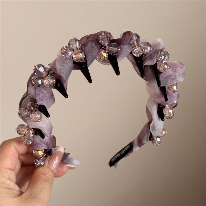 #140 purple pink floral mesh crystal headband