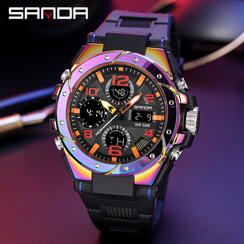 SANDA 6008 colorido multi-funcional impermeable electrónica reloj deportivo e-commerce generación Magia reloj luminoso