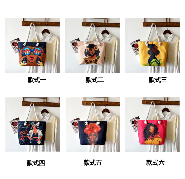 New cross-border tote bag, versatile women's portable shopping bag, creative women's printed aesthetic thick rope beach bag Application Scenario