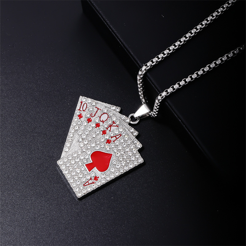 Hip-Hop Poker 304 Stainless Steel Zinc Alloy Plating Inlay Rhinestones Rhodium Plated Men's Pendant Necklace display picture 6