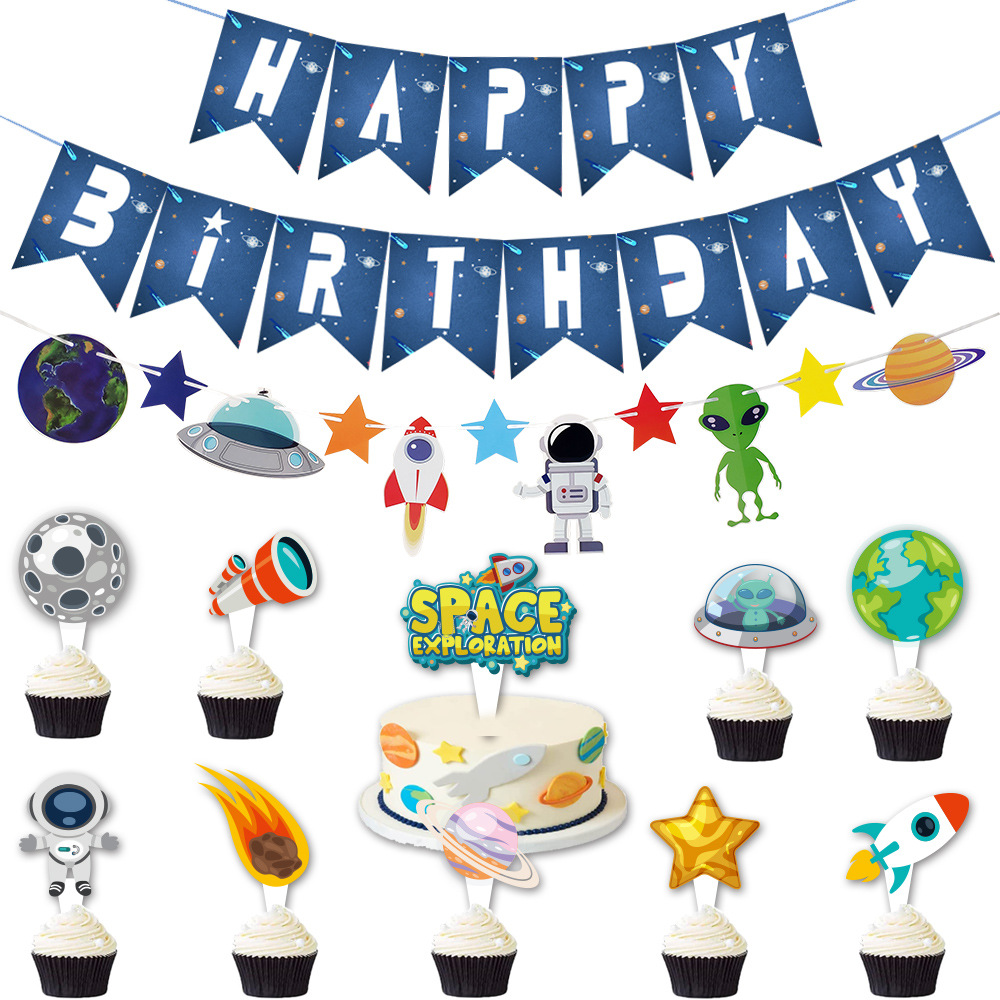 Spaceman Astronaut Rocket Flag Children's Theme Birthday Party Supplies Dress Up Wandering Earth Universe Flag