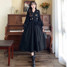 秋冬领设计感拼接灯芯绒连衣裙大码女装胖妹妹法式气质名媛