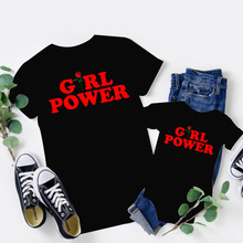 girl power红玫瑰字母款上衣T恤亲子母女服短袖棉跨境ins风创意