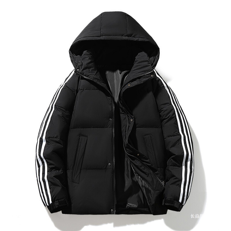 Men's down jacket, Adidas winter collection, popular live-streaming item, three-stripe hooded jacket, unisex, for couples, trendy cross-border brand, white