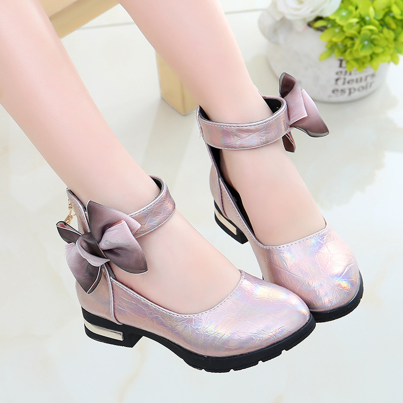 Girls' high heels, autumn shoes, bows, l...