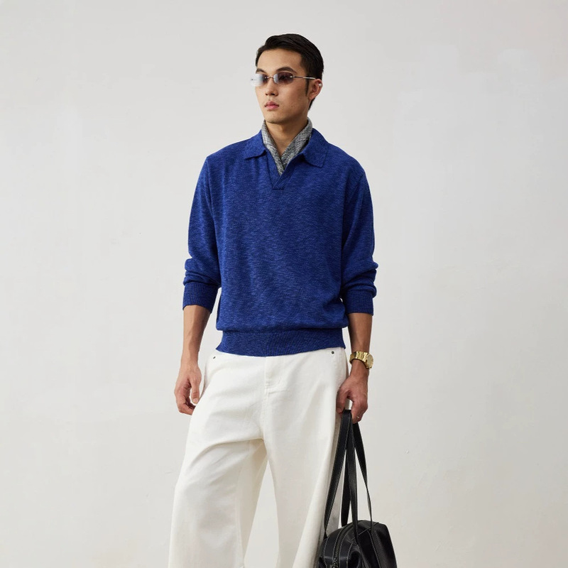 focusstorm2026 new autumn minimalist old money style sweater with seagull collar, men's long-sleeve knit top
