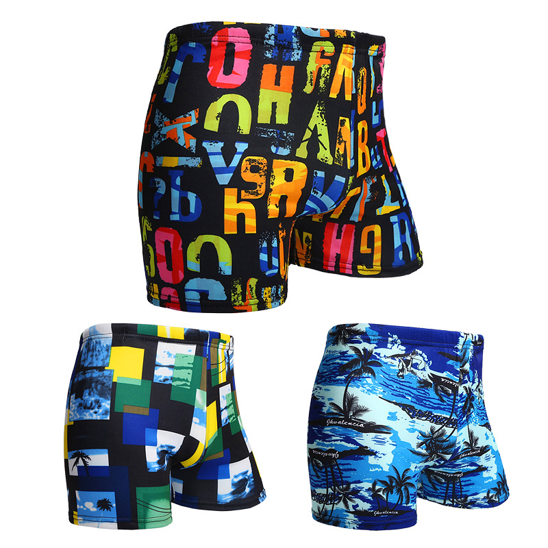 Adult Men's Swimming Trunks One Size Milk Silk Boxer Printed Swimming Trunks Men's Hot Spring Beach Swimming Trunks Factory Wholes