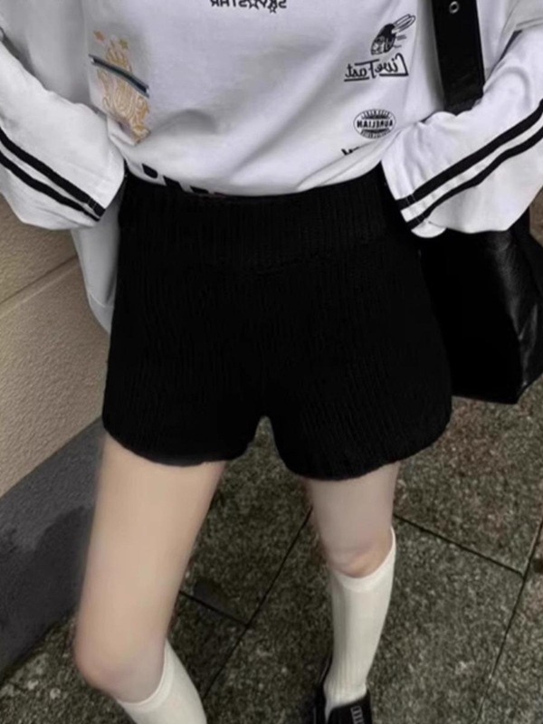 灰色针织短裤女春季新款小个子慵懒松弛感毛线羊绒直筒阔腿裤|undefined