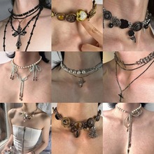 原创设计无序珍珠十字架爱心钛钢项链重工多层珍珠百搭热卖饰品合