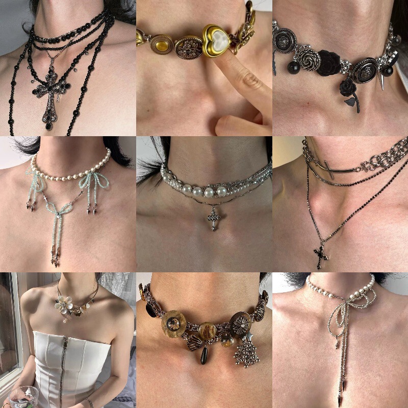 Original Design Disordered Pearl Cross Love Titanium Steel Necklace Heavy Industry Multi-layer Pearl All-match Hot Jewelry