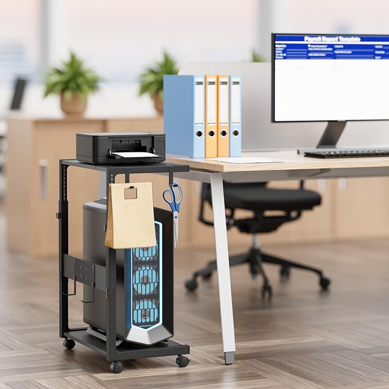 Movable Wheeled Computer Case Tray for Office Desk, Multi-Layer Floor-Standing Printer Stand