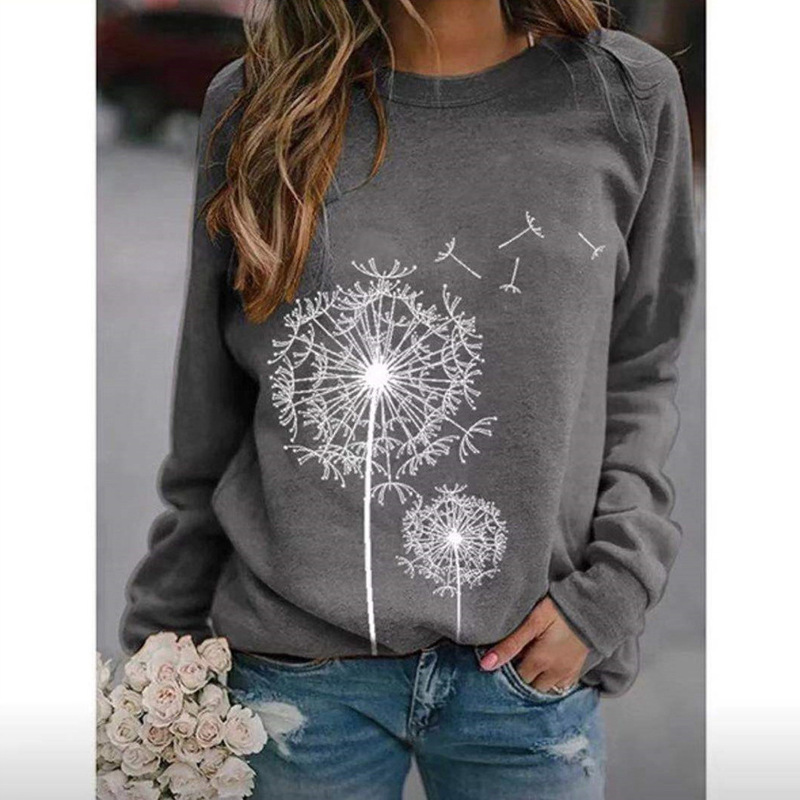 2023 Aliexpress Wish European and American Hot Selling Dandelion Printed Round Neck Long-Sleeved Casual Loose Women's Sweatshirt