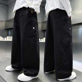 男童工装裤春秋款2026新款中大童宽松阔腿休闲裤韩版潮牌长裤