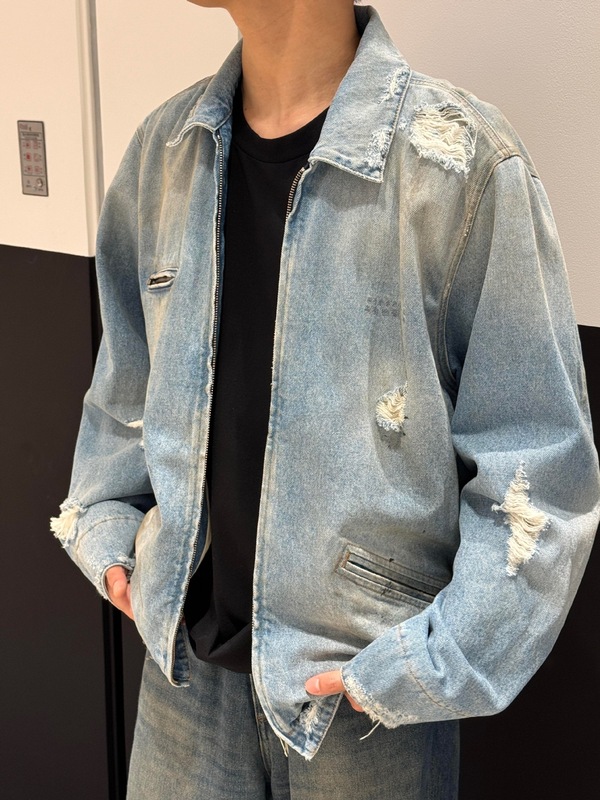 MM*马吉啦牛仔夹克25秋冬新款水洗做旧磨破拉链外套男女款上衣|undefined