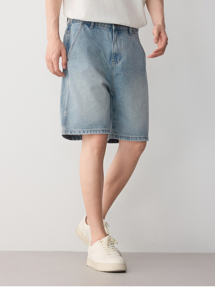 Quần short jean nam phong cách công sở thông minh, chất vải mài mòn — màu xanh nhạt chi tiết 14