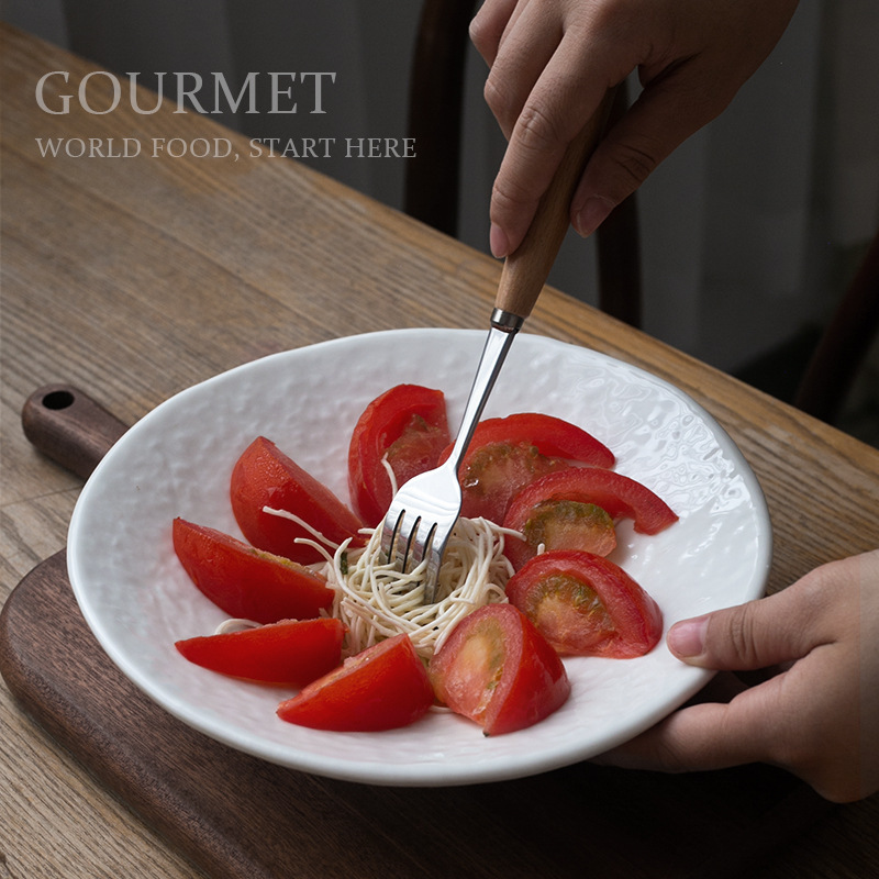Simple artistic thread ceramic Bucket Bowl horn bowl Western salad pasta tableware household deep plate wordy pink Bowl