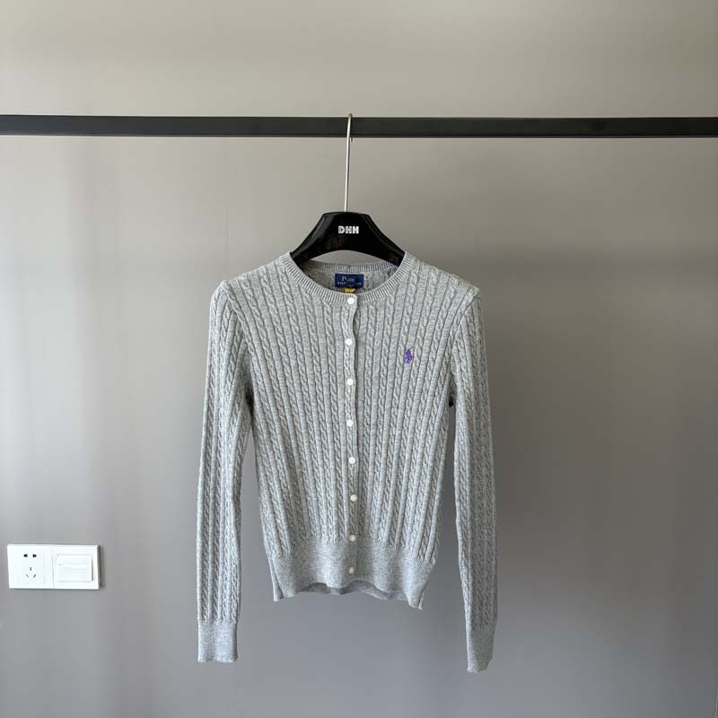 High-Quality Rl Pony Embroidery Cable Knit Cardigan for Women, Long-Sleeved, Vintage, Elegant, Exquisite, Fashionable and Versatile 4