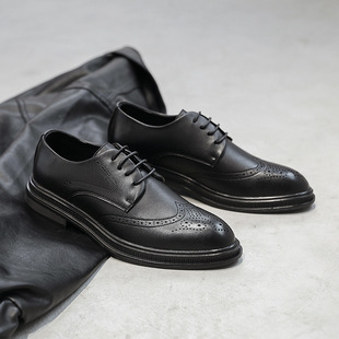 Brock Leather Shoes Carved British Trendy Business Youth Korean Style Thick Sole Increased Work Men's Shoes 7667-T