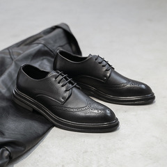 Block Leather Shoes Engraved British Trend Business Youth Korean Version Thick Sole Height Increase Office Men's Shoes 7667-T