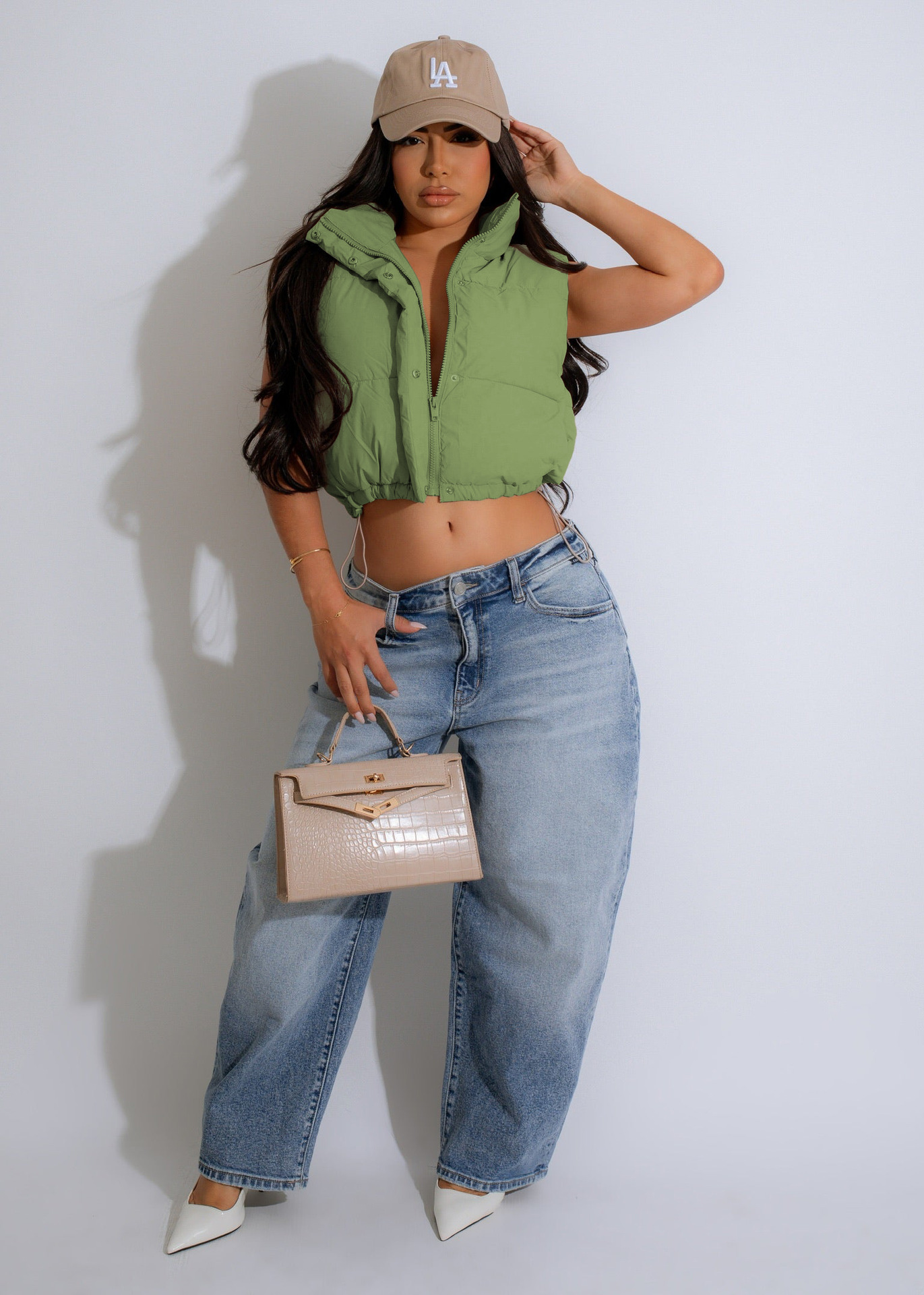 420g Weight Vest Outerwear Type Sleeveless Sleeve Length Zipper Placket Type Polyester Fabric Type Short Top Length Daily Occasion Standing Collar Neckline Slim Fit Type Solid Color Pattern Winter, Autumn Season Women's Gender Casual Style Women's Casual Solid Color Zipper Vest 7