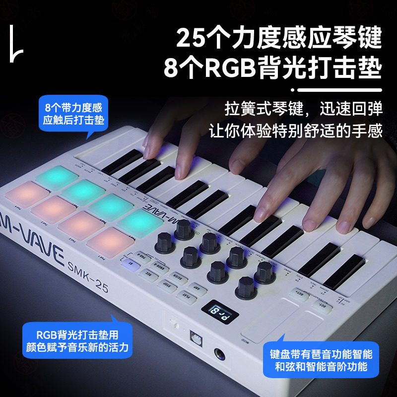 卸売 M-VAVE SMK-25 プロフェッショナルアレンジャーキーボード 25 キー MIDI コントローラー Bluetooth 音楽パーカッションパッド|undefined