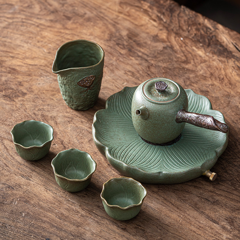 Creativo japonés Kung Fu té juego traje hogar cerámica té taza tetera gres simple viaje portátil una olla tres tazas