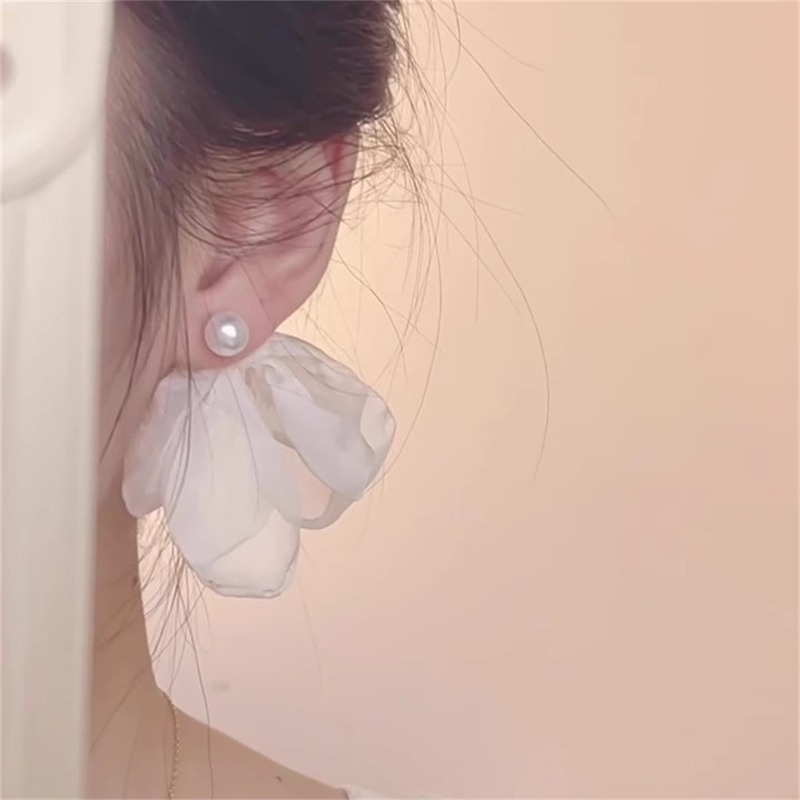 【蜜桃茶】ローマの休日仙気ピンクの白い花イヤリング女性の高級感誇張リゾート耳飾り|undefined