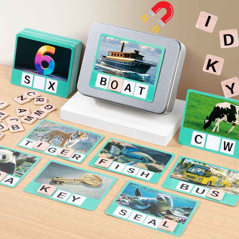 Nuevos niños educativos carta Digital tarjeta a juego de doble cara tridimensional Inglés rompecabezas cognitivo juguetes de aprendizaje