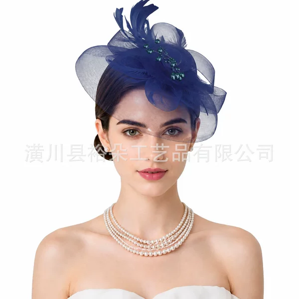 Cross-border Temu Xiyin Feather Headpiece, European and American Wedding Bridal Mesh Flower Hairpin, Small Hat Hair Accessory