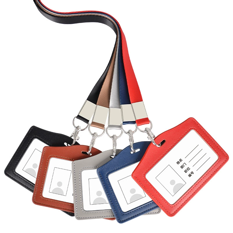 Double-sided transparent card holder, set, work strap, genuine leather